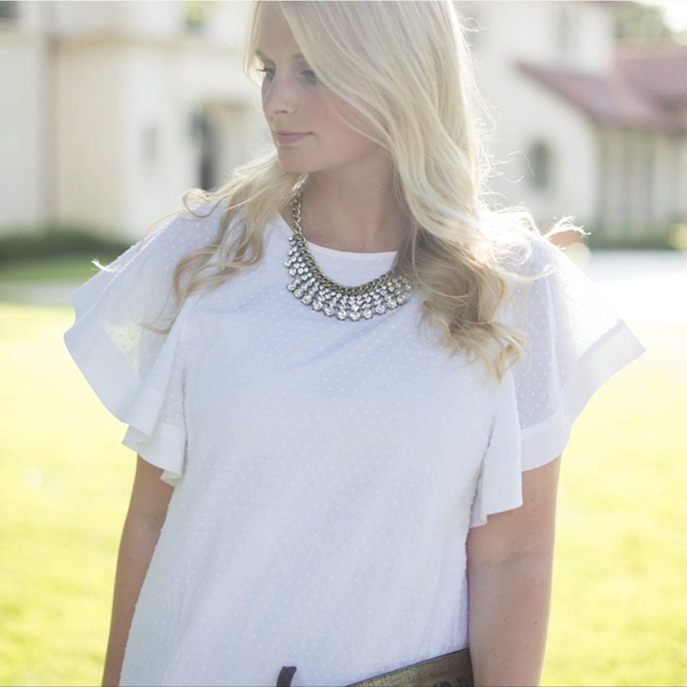 J. Crew White Swiss Dot Flounce Sleeve Mini Dress Size 4 - Picture 3 of 6